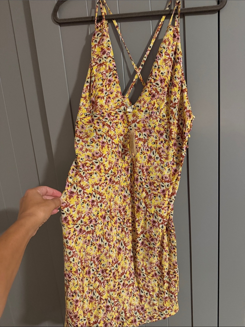 Free People Yellow Floral Mini Slip Dress